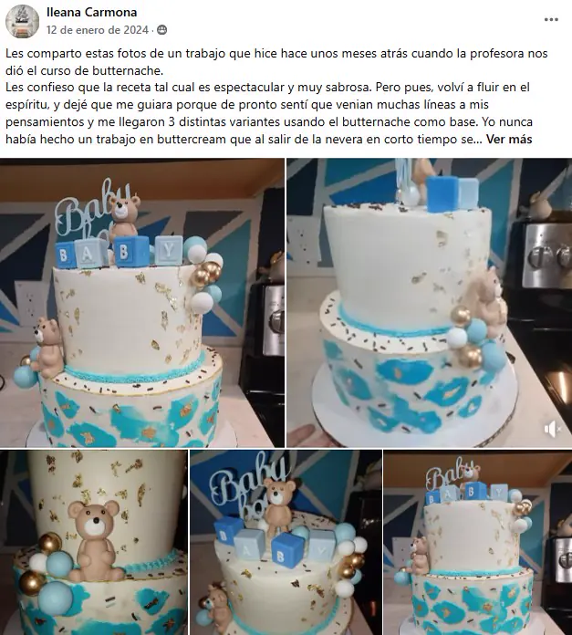 Pastel de baby shower en buttercream hecho por una alumna