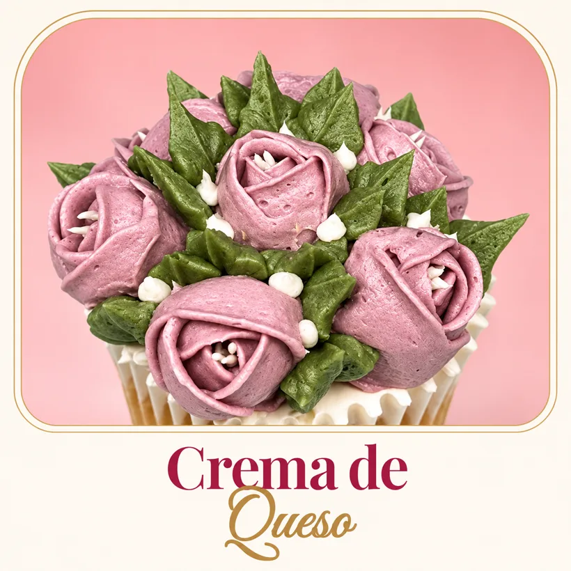 Cupcake con rosas lilas de crema de queso