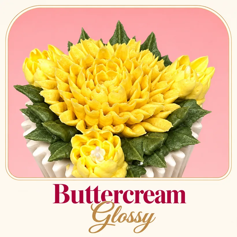 Cupcake con crisantemo amarillo de buttercream glossy