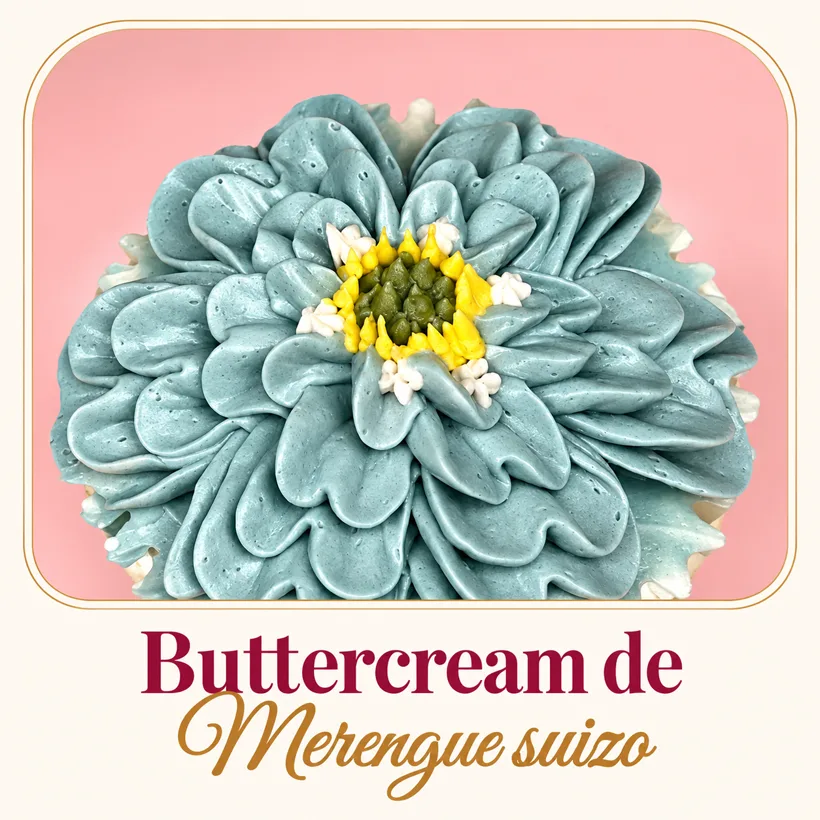 Flor celeste de buttercream de merengue suizo