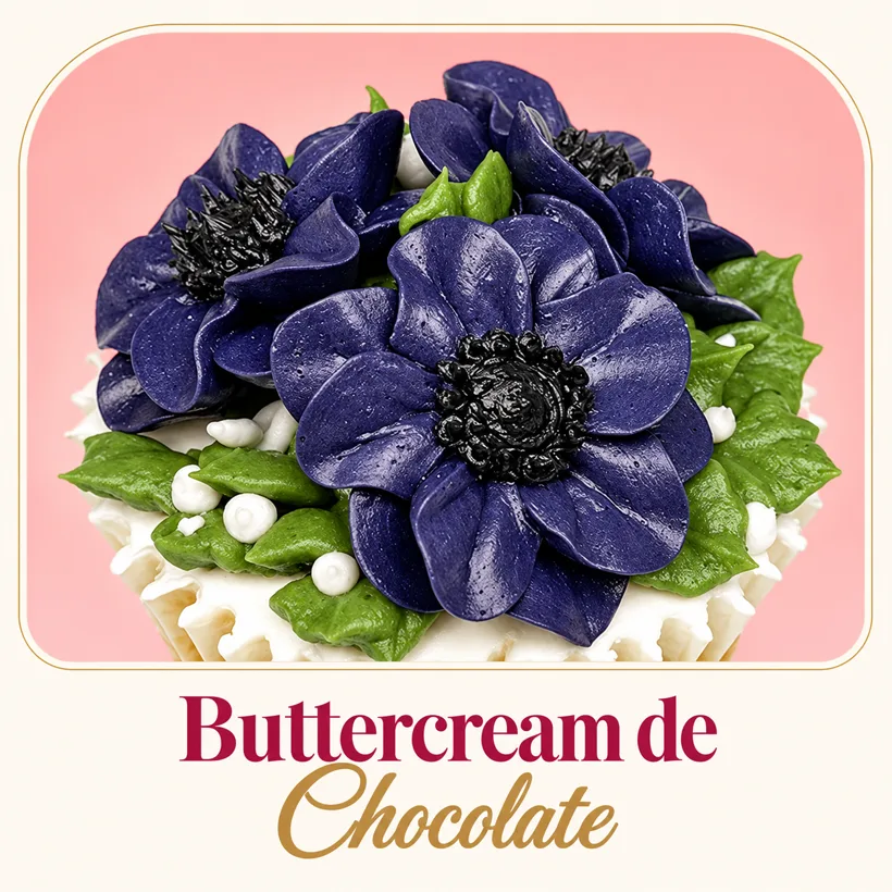 Anémonas violetas de buttercream de chocolate